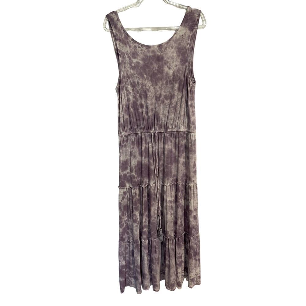 Knox Rose Purple Tie Dye Maxi Dress Tie Waist Tiered Size Large